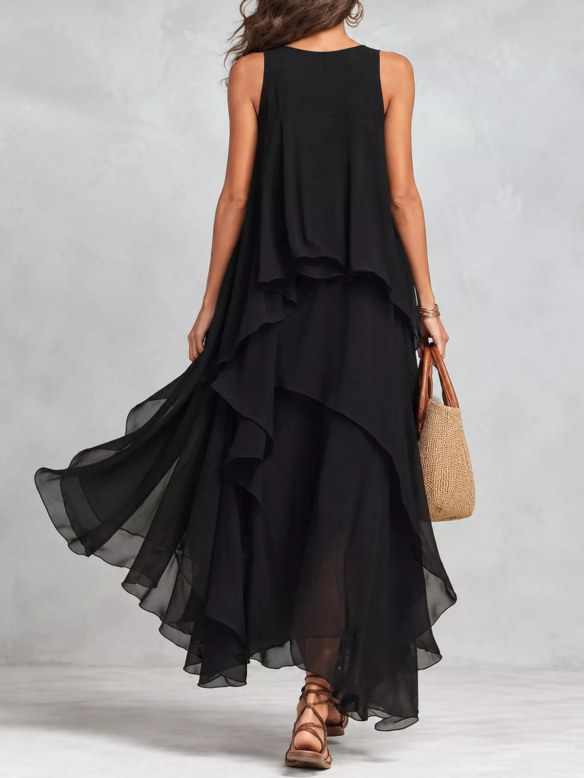 Ruffled Round Neck Sleeveless Maxi Dress