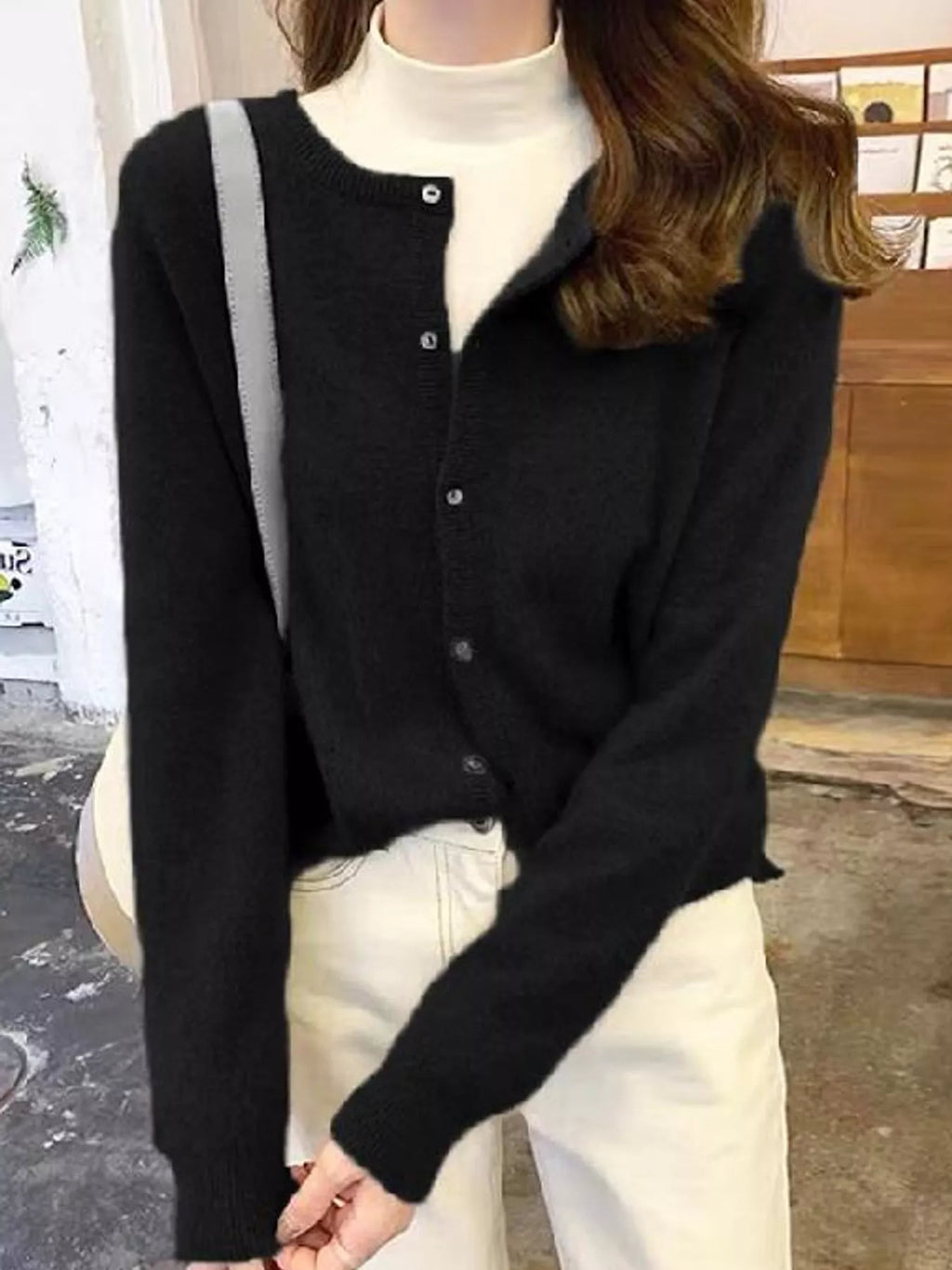 Crew Neck Button-Down Knit Cardigan