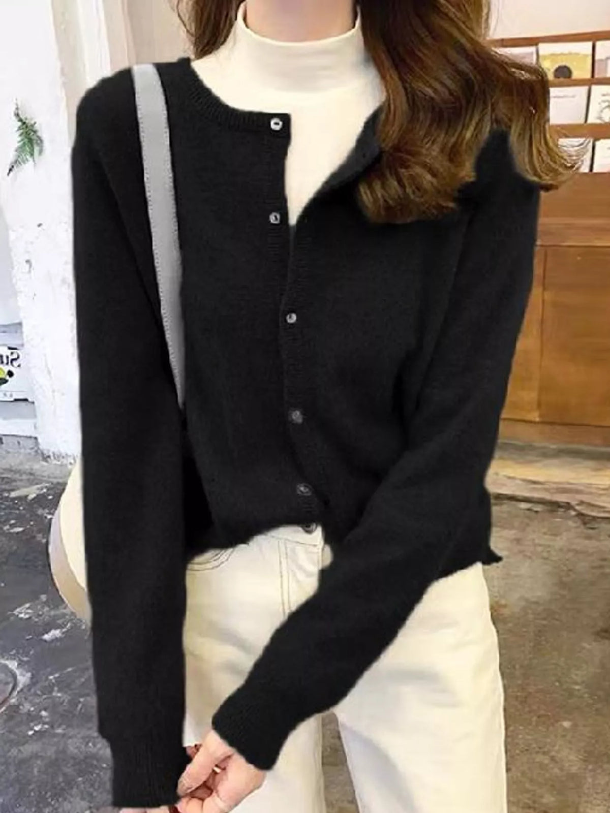 Crew Neck Button-Down Knit Cardigan