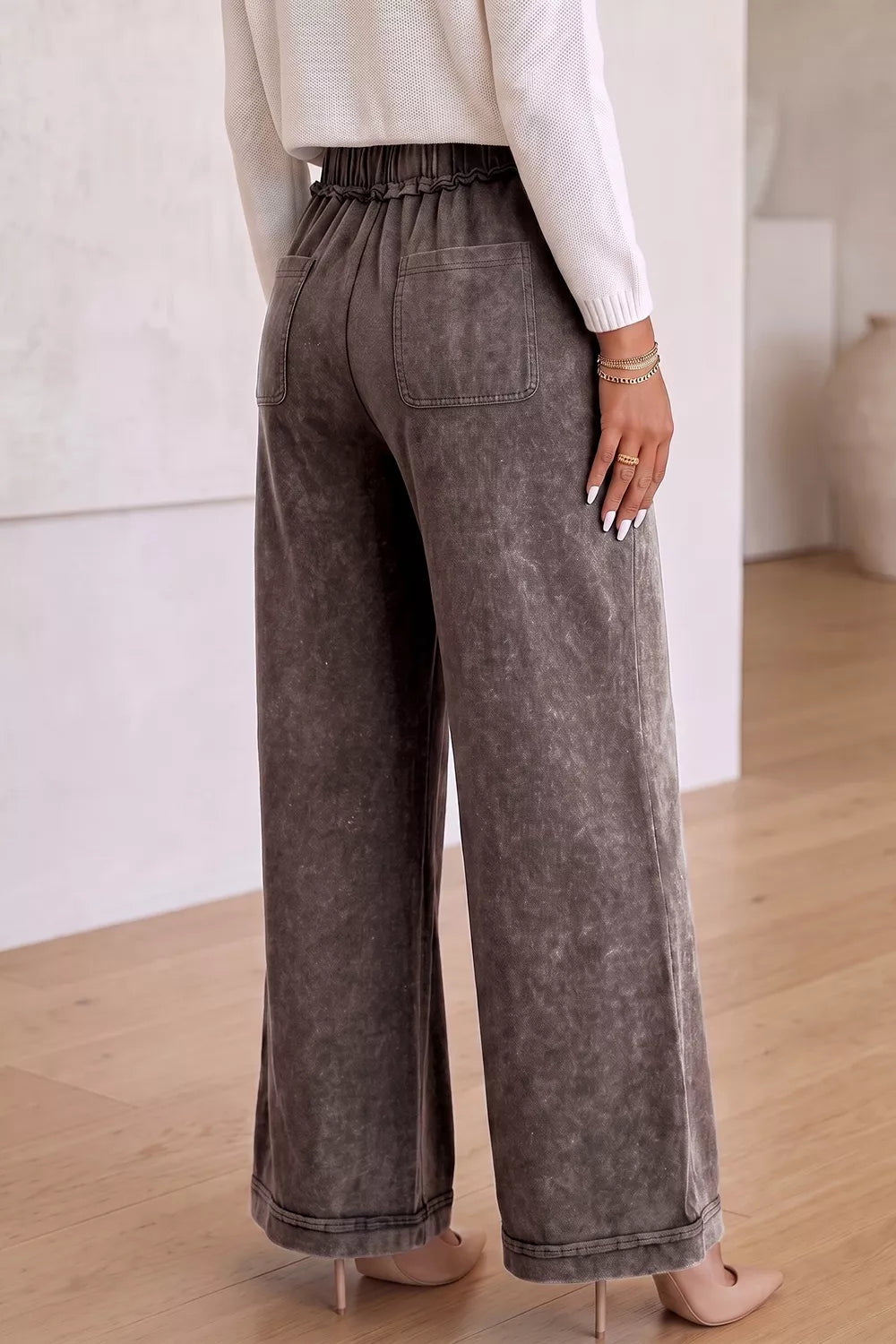 Washed Wide-Leg Drawstring Pants