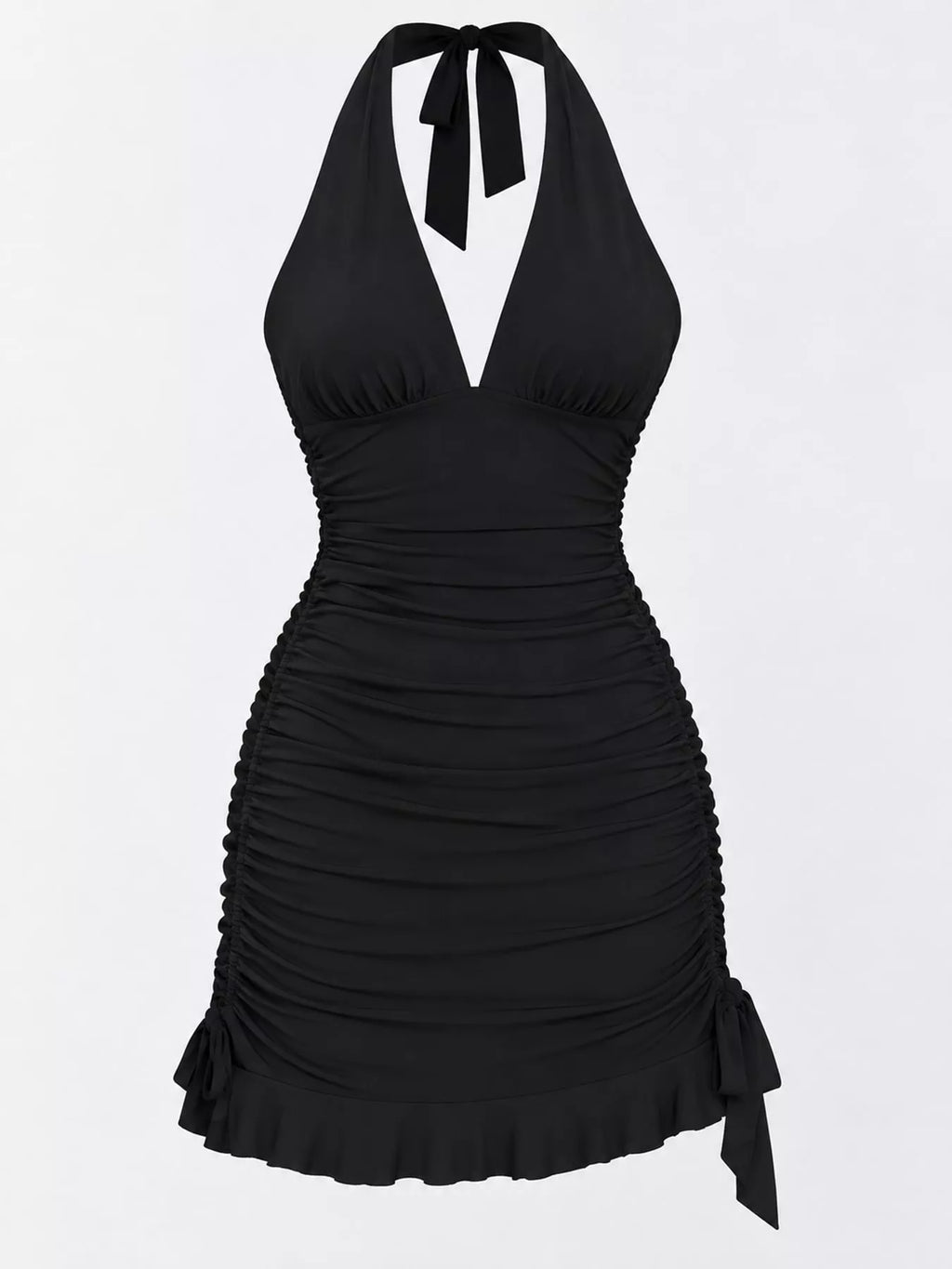 Ruched Halter Neck Bodycon Mini Dress