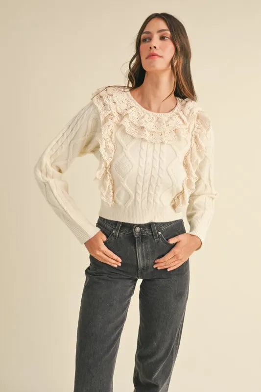 MABLE Ruffled Lace Crochet Sweater