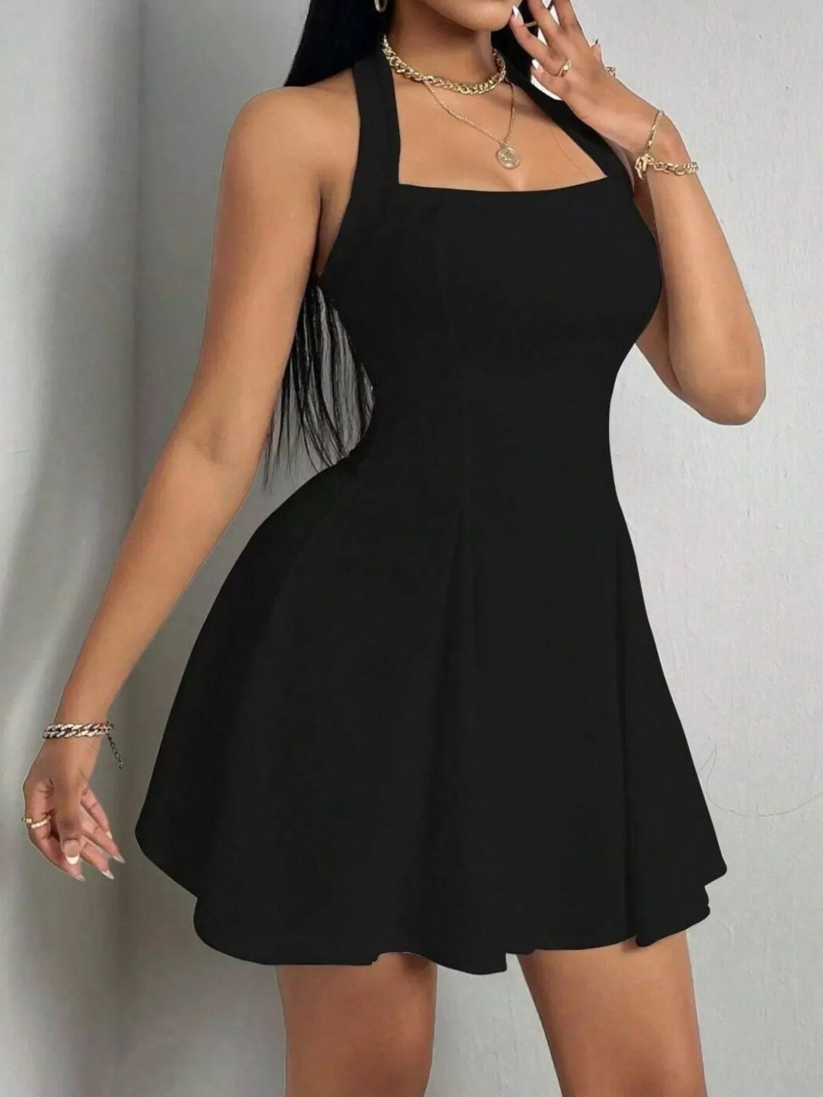 Halter Neck Sleeveless A-Line Mini Dress