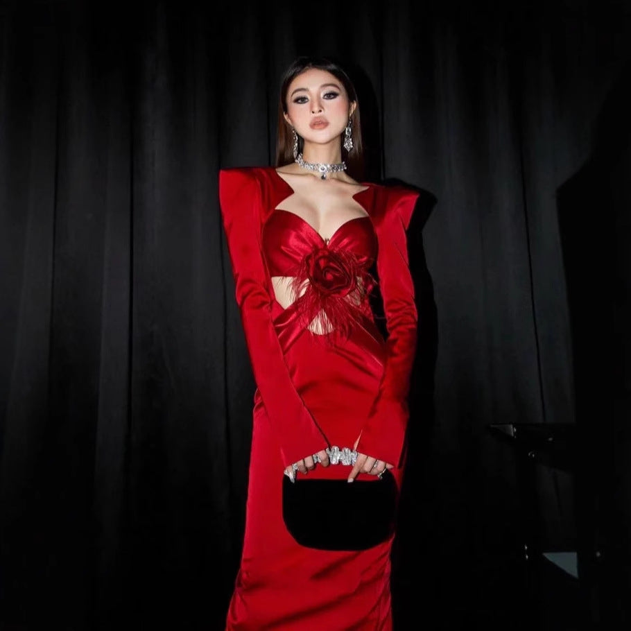 European And American Christmas Autumn And Winter Clothing Strong Evening Wear Bandage One-piece Dress