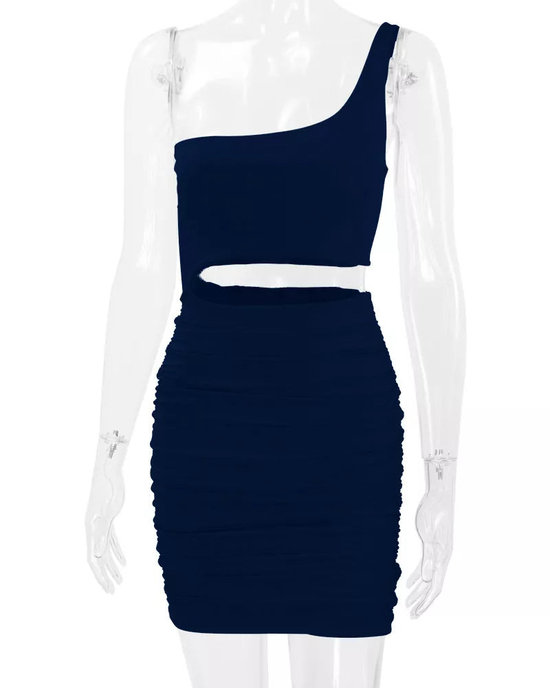 One-Shoulder Cutout Ruched Bodycon Mini Dress