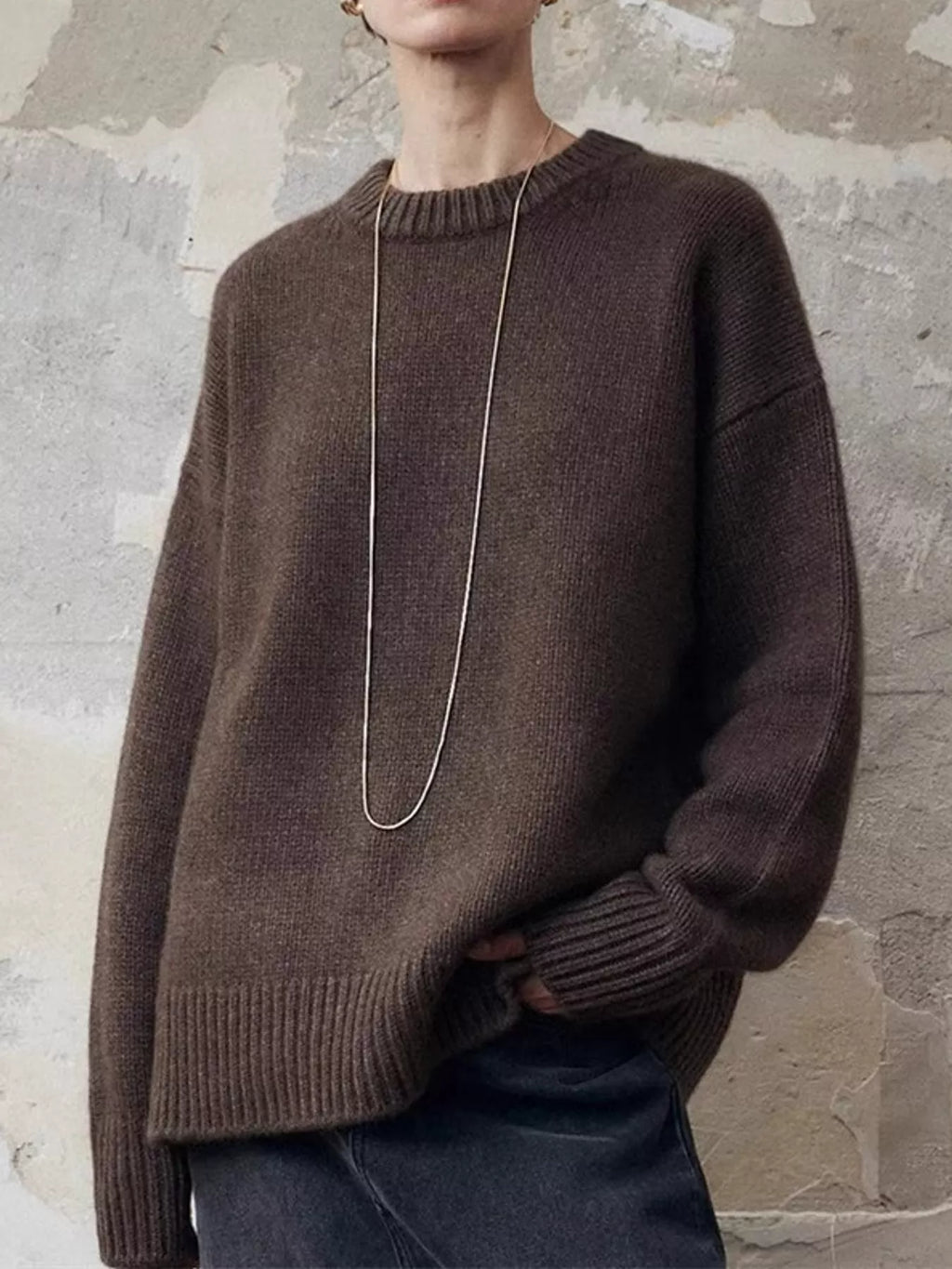 Round Neck Dropped Shoulder Sweater