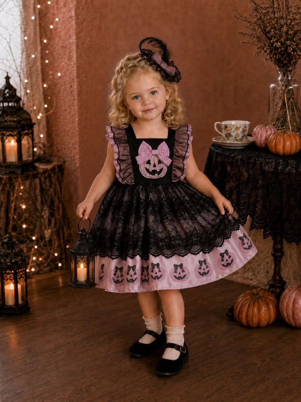 Children's Halloween Lolita Style Pumpkin Print Dress
