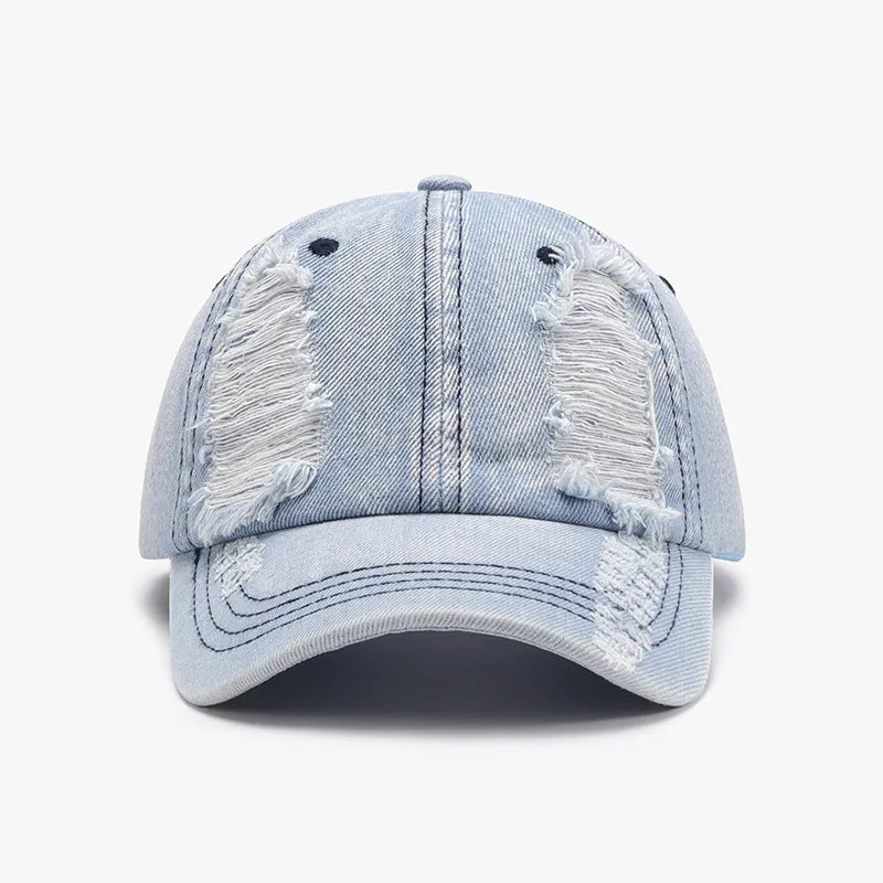Light Blue Denim Distressed Adjustable Dad Baseball Cap