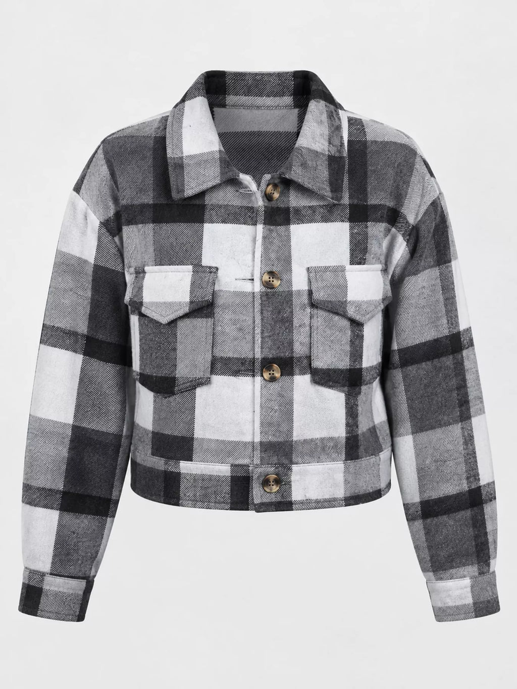 Plaid Button-Front Cropped Jacket