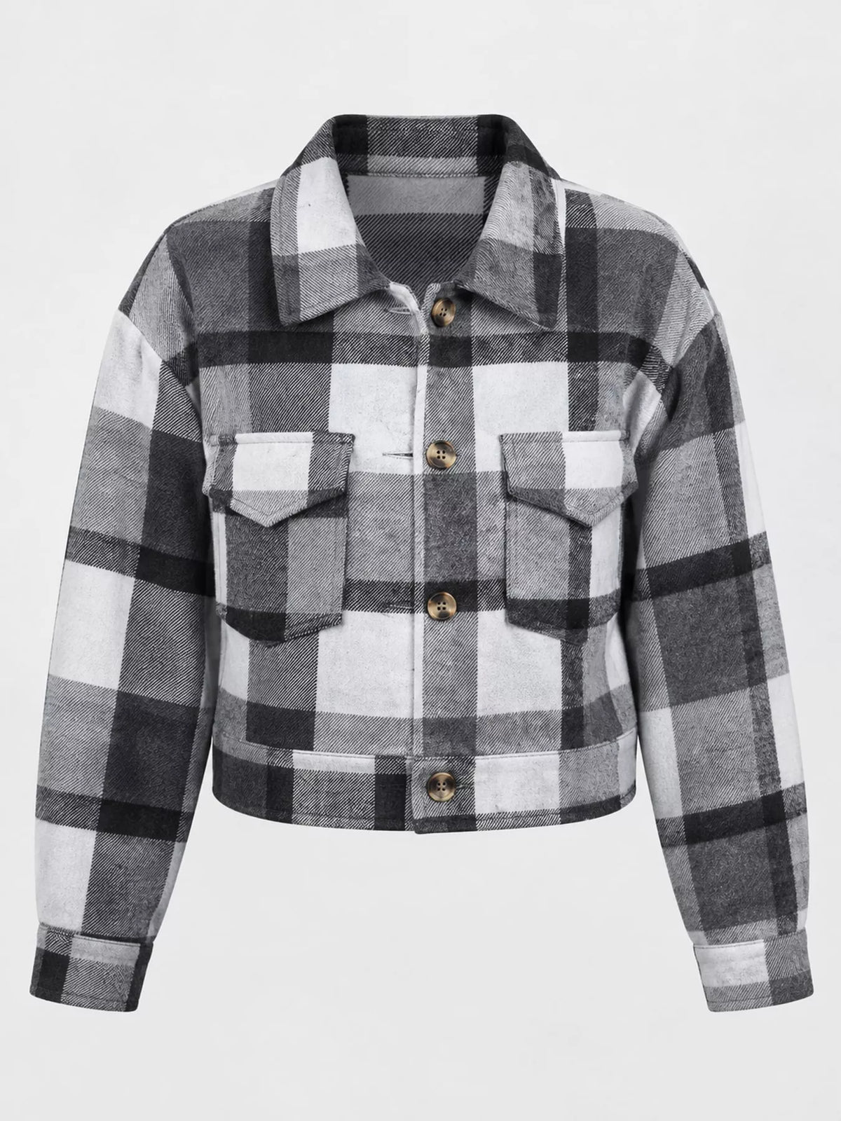 Plaid Button-Front Cropped Jacket