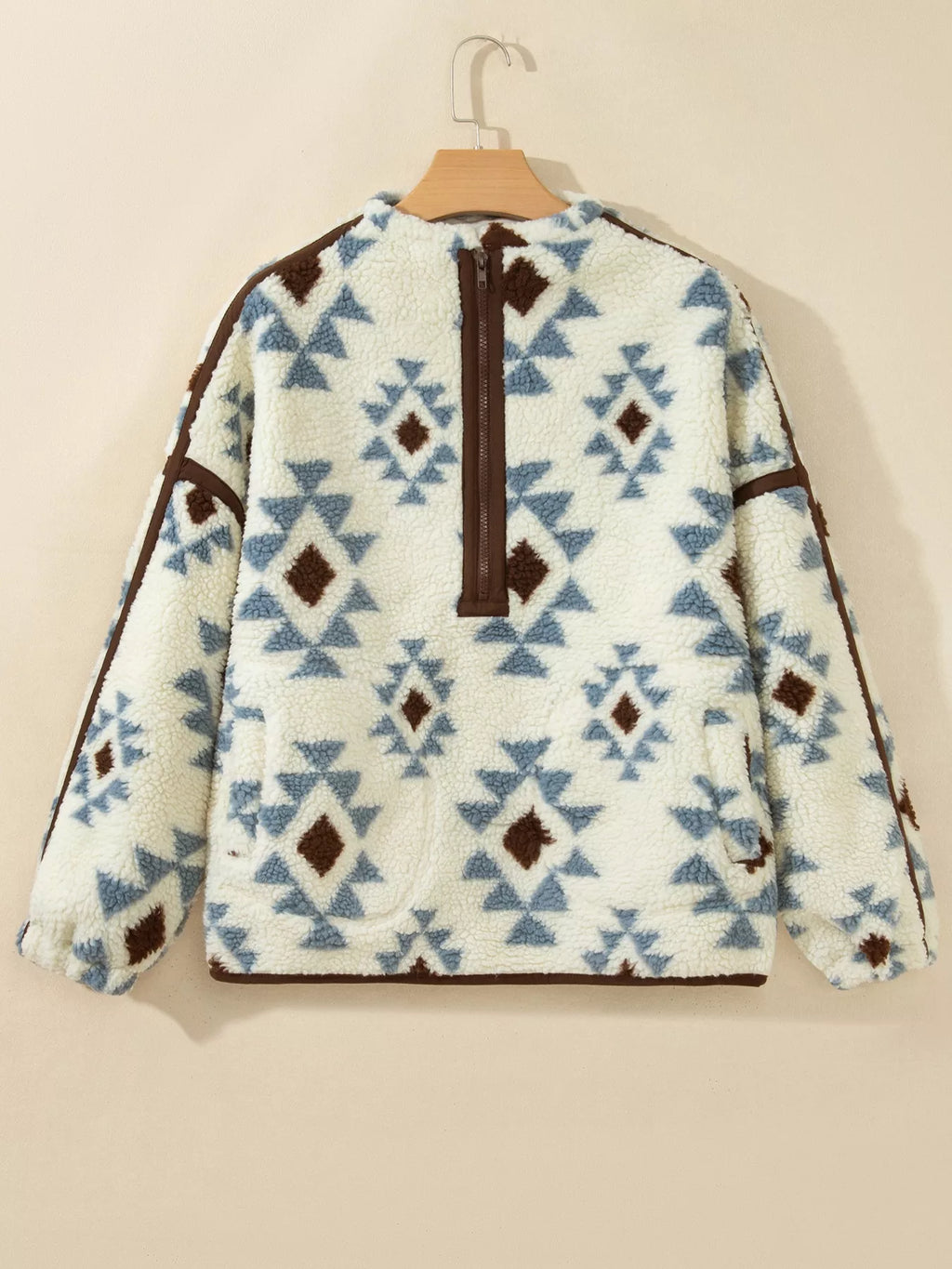 Geometric Print Sherpa Western Style Long Sleeve Sweatshirt
