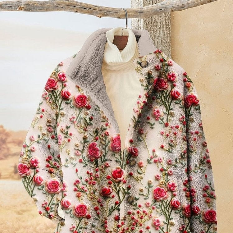 3D Pattern Flannel Coat Winter Women's Clothing