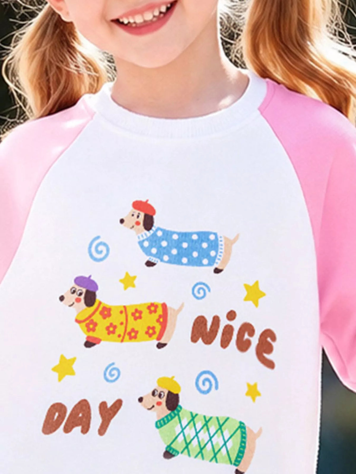 Children's Cartoon Dog Raglan Sleeve Sweatshirt