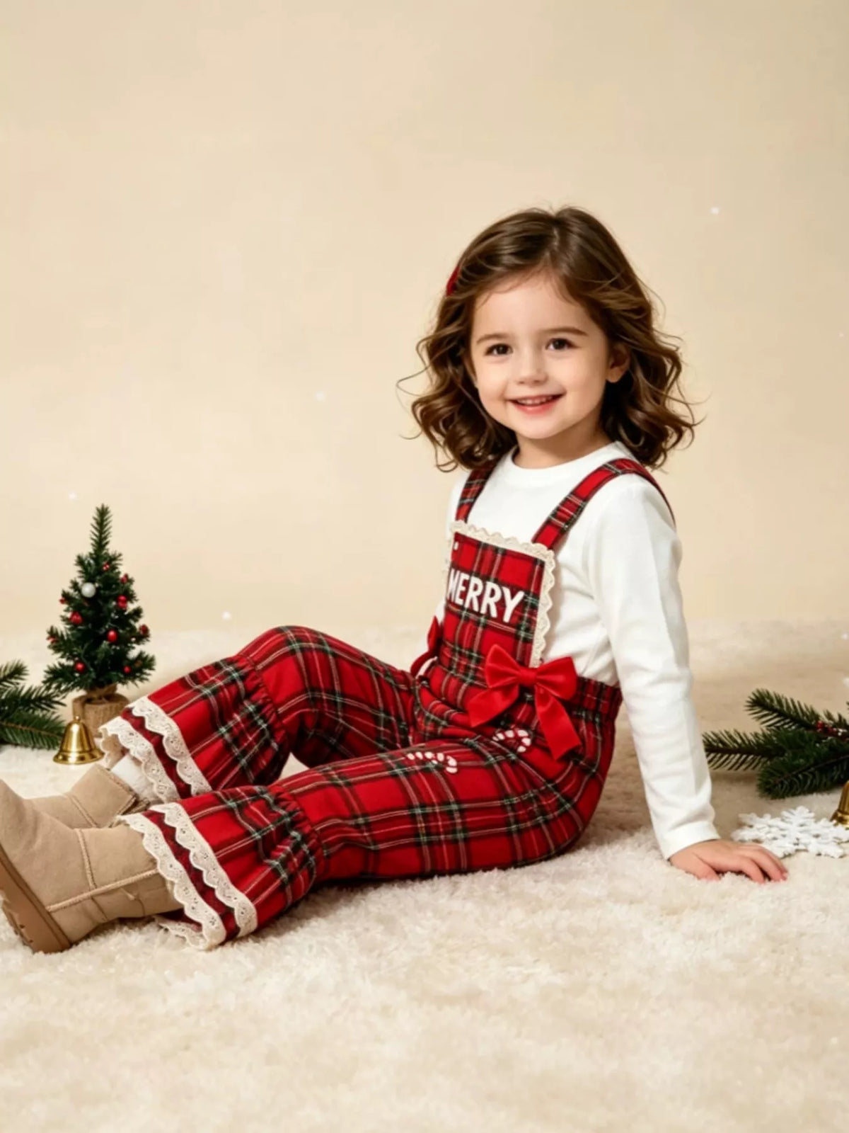 Children's Santa Baby Plaid Ruffle Jumpsuit