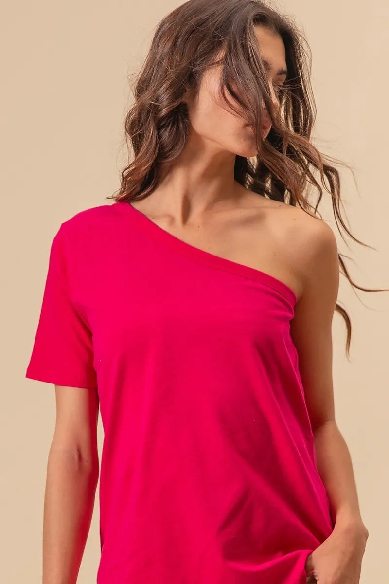 BiBi Cotton Span Knit One Shoulder Top