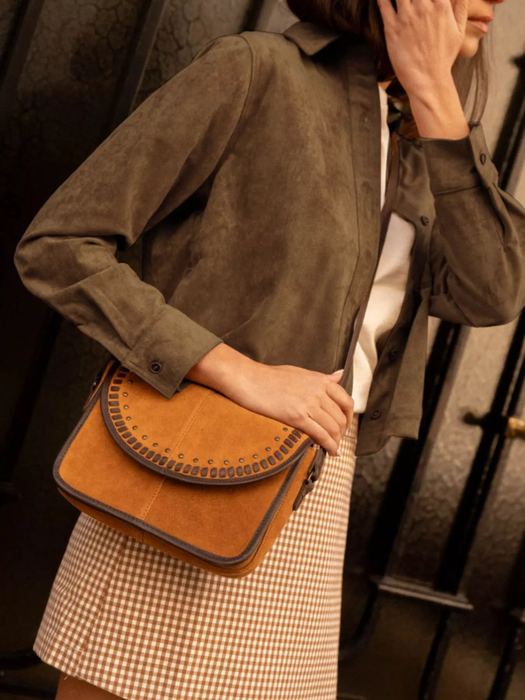 Cropped Faux Suede Button-Down Jacket