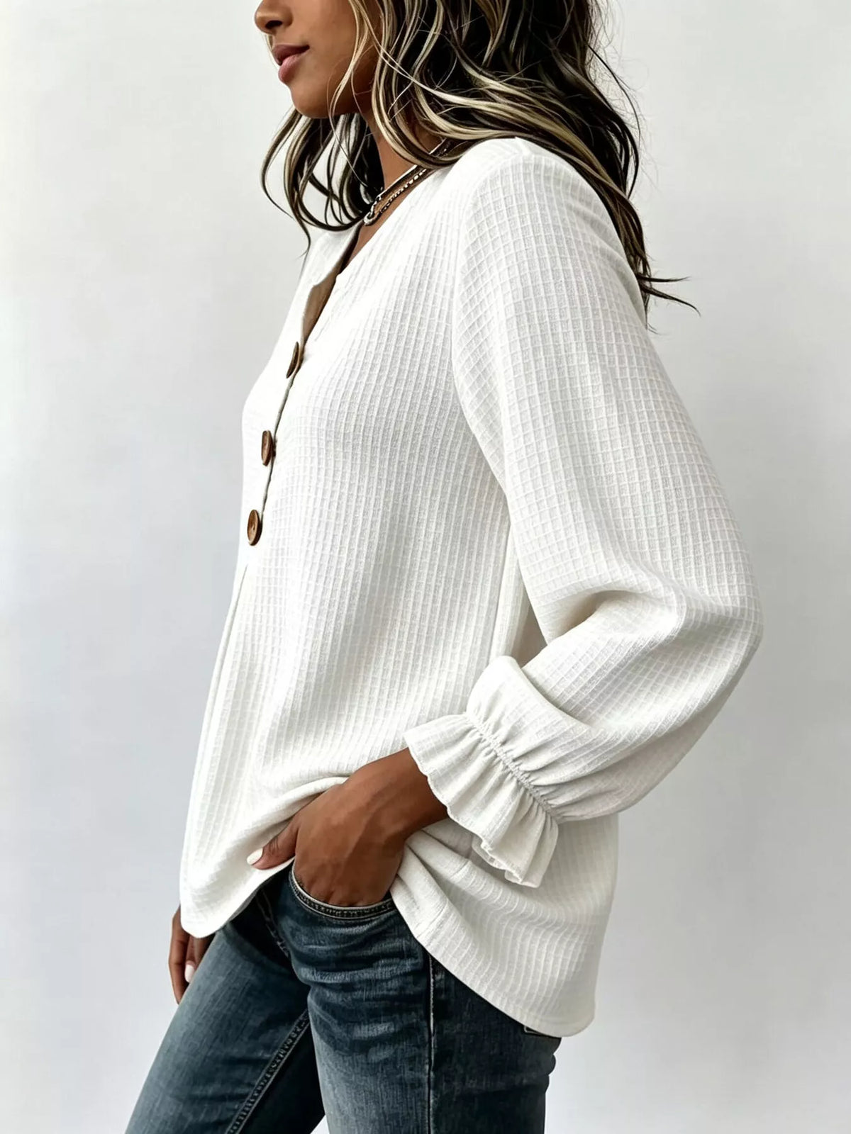 Waffle Knit Long Sleeve Top