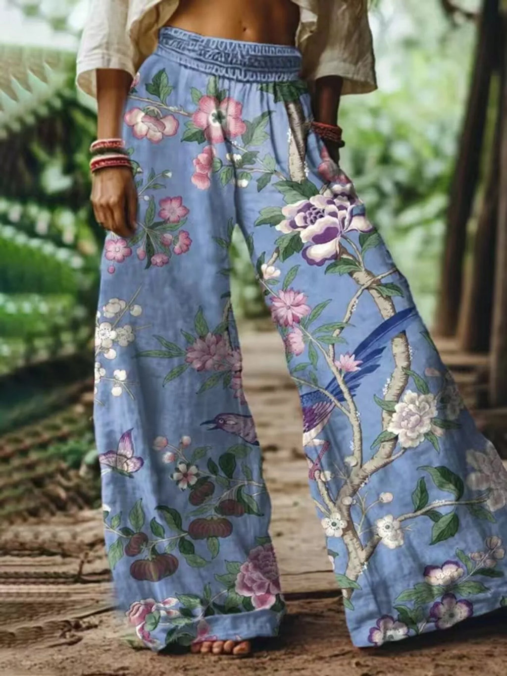 Full Size Floral Wide-Leg Pants Plus Size