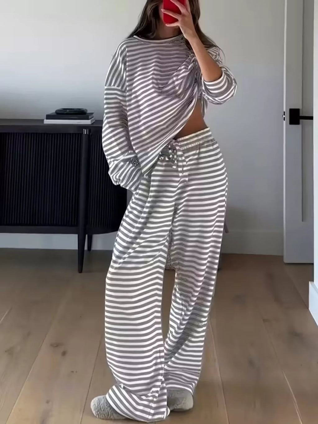 Striped Long Sleeve Top and Pants Set