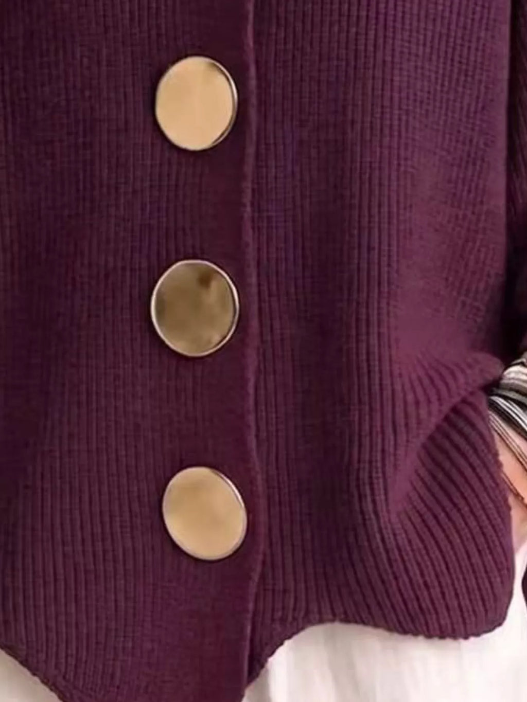 Full Size Ribbed Knit Gold Buttons Cardigan Plus Size