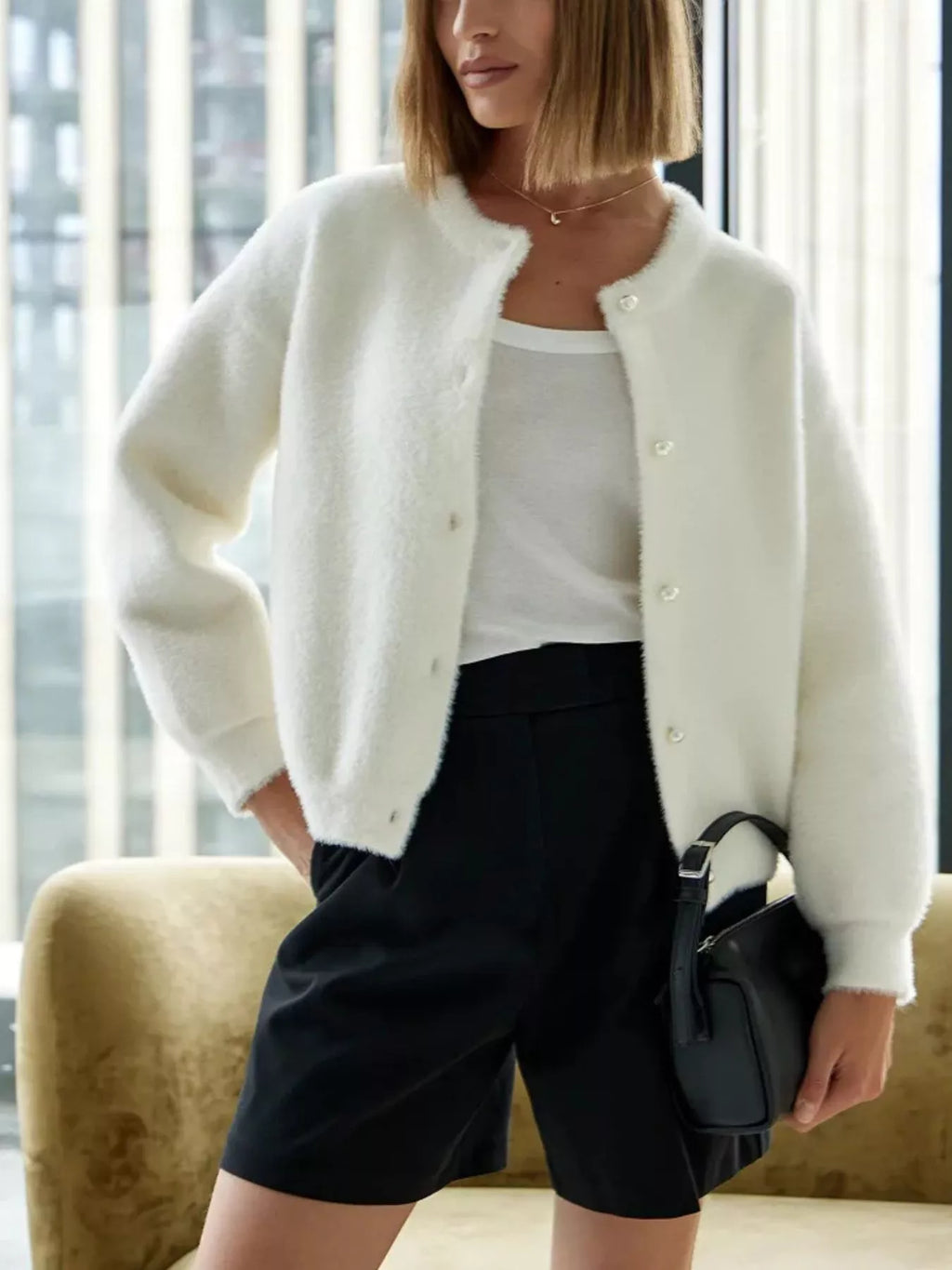 Fuzzy Knit Button Down Cardigan