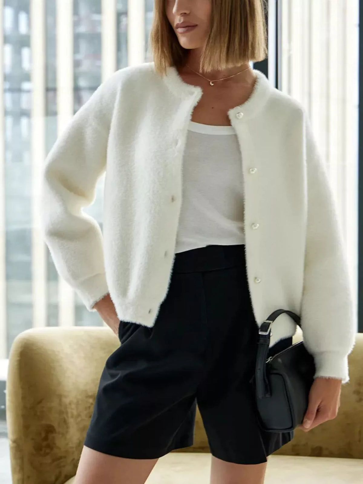 Fuzzy Knit Button Down Cardigan