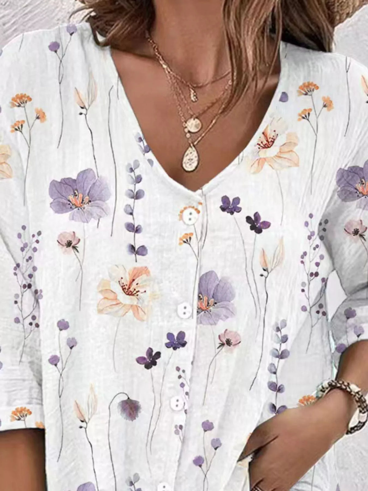 Floral Print V-Neck Button-Down Shirt