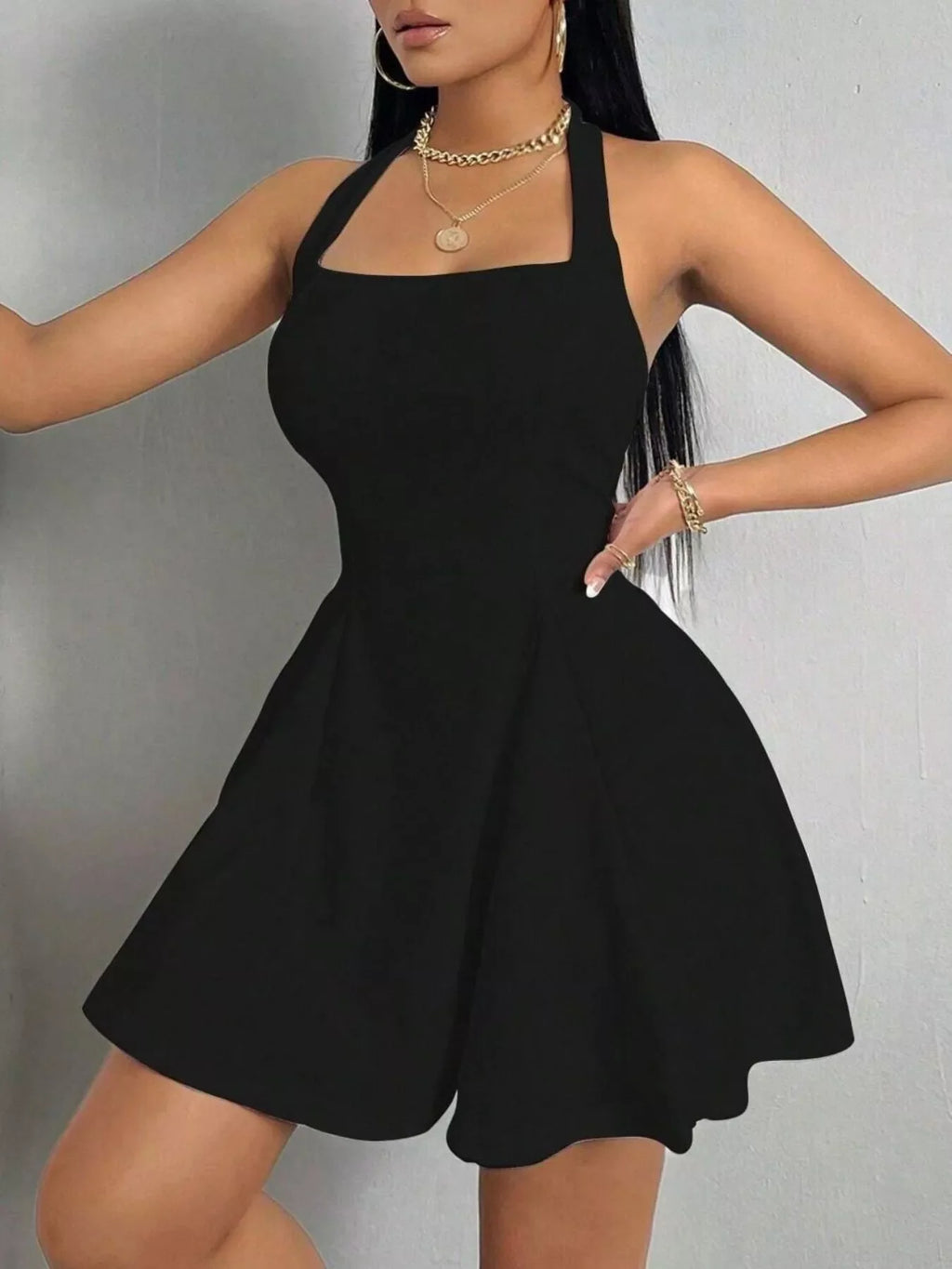 Halter Neck Sleeveless A-Line Mini Dress