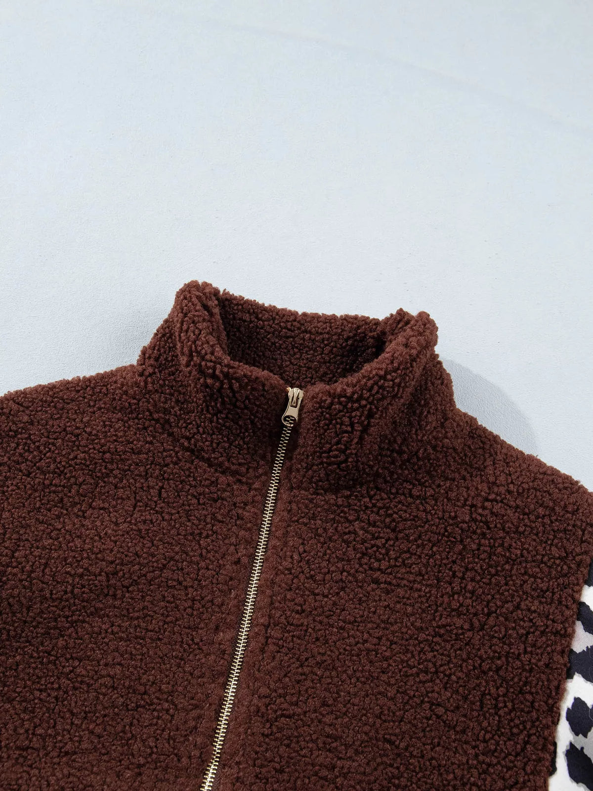 Leopard Patchwork Fleece Western Style Zip-up Collar Jacket