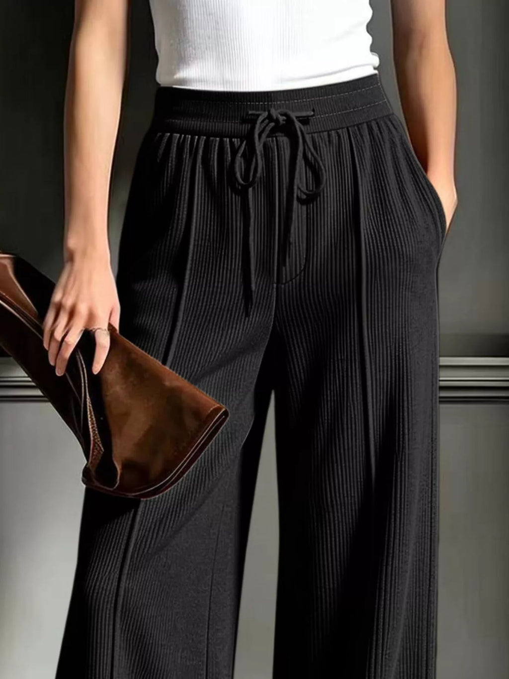 High-Waisted Wide-Leg Ribbed Corduroy Pants