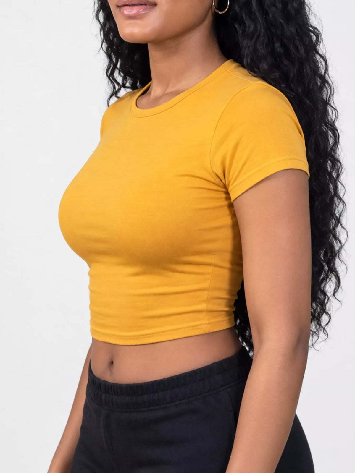 Slim Fit Basic Crew Neck Short Sleeve Crop T-Shirt