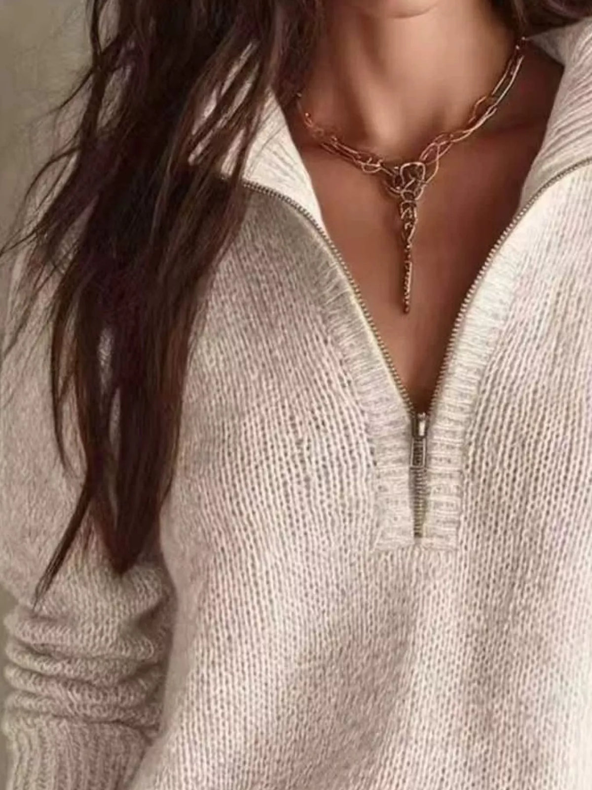 Half Zip Dropped Shoulder Sweater