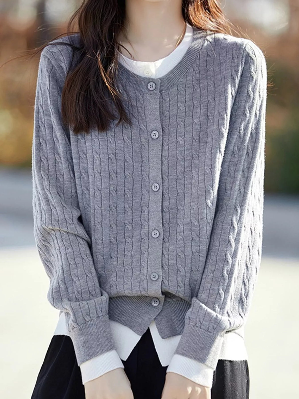 Cable-Knit Button-Down Cardigan