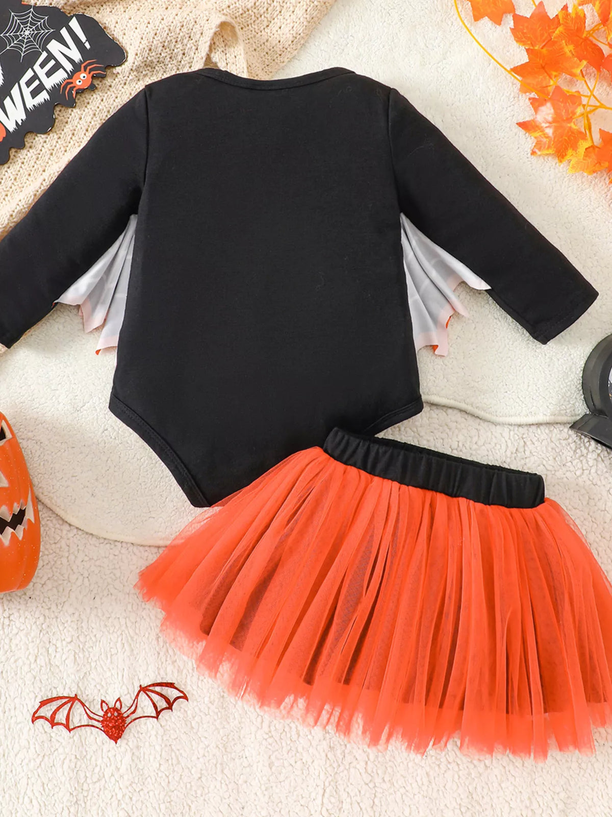 Children's Halloween 'Fab-Boo-Lous' Bat Wing Long Sleeve Top and Tulle Skirt Set