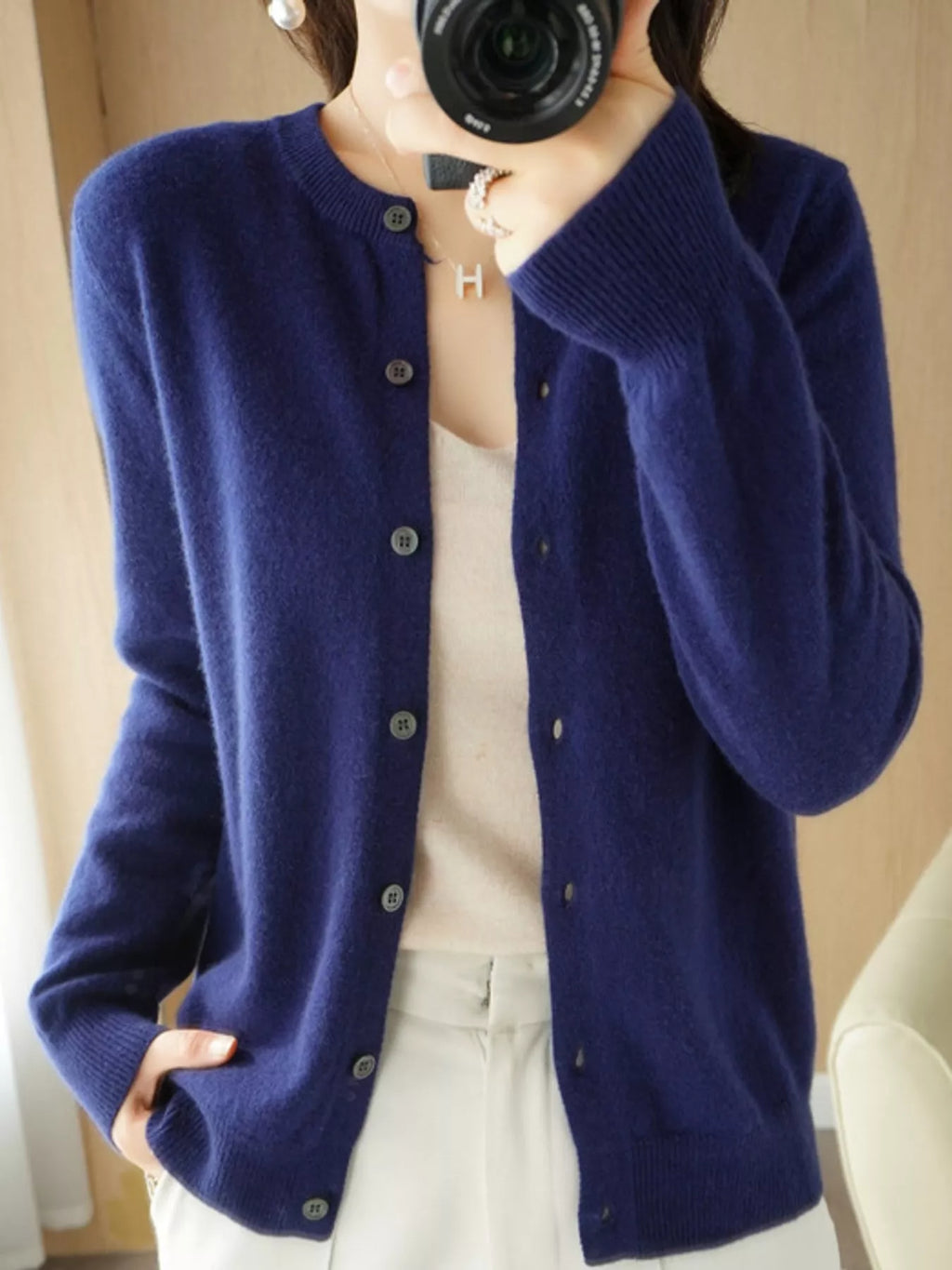 Classic Crew Neck Knit Cardigan