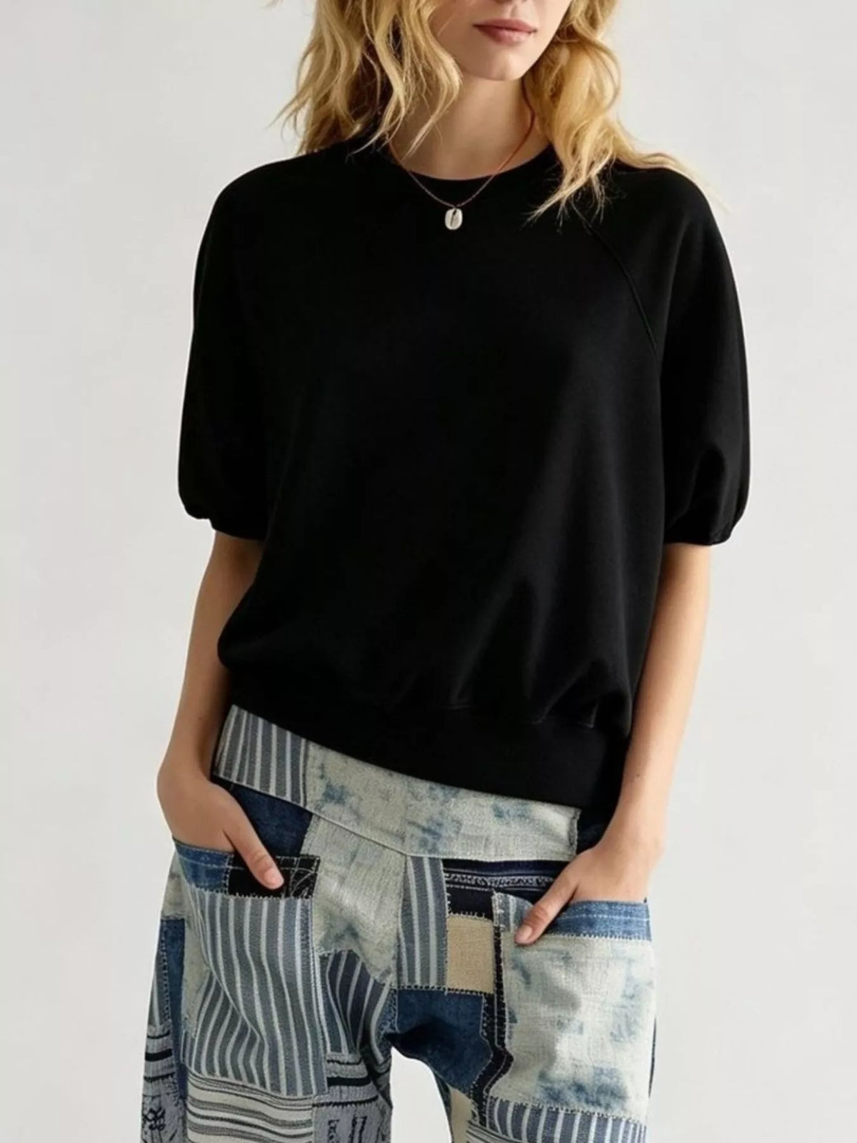 Full Size Raglan Short-Sleeve Sweatshirt Plus Size