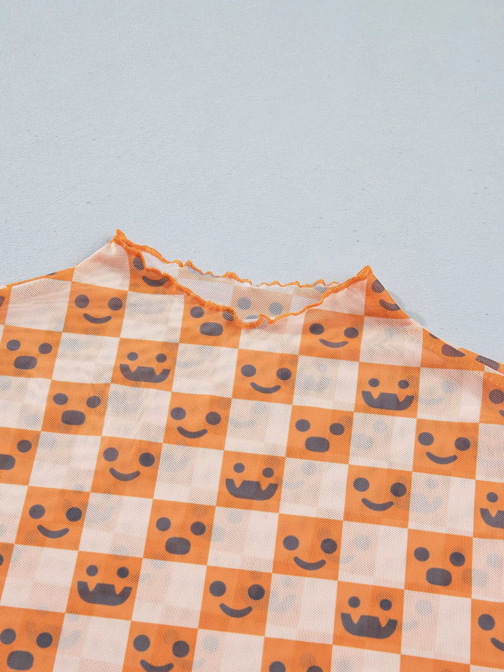 Abstract Halloween Pattern Long Sleeve Mock Neck Blouse