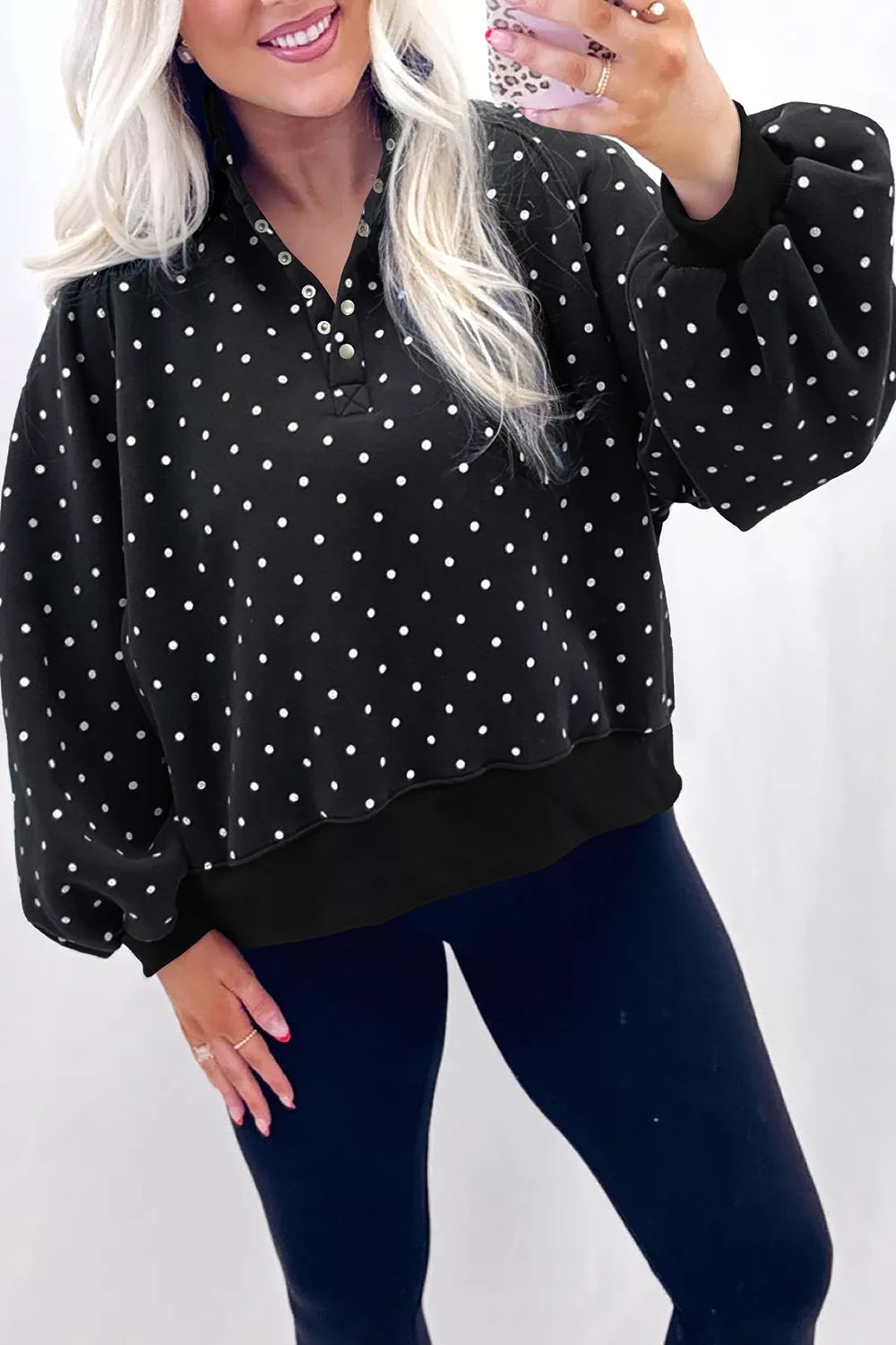 Polka Dot Snap-Button Sweatshirt