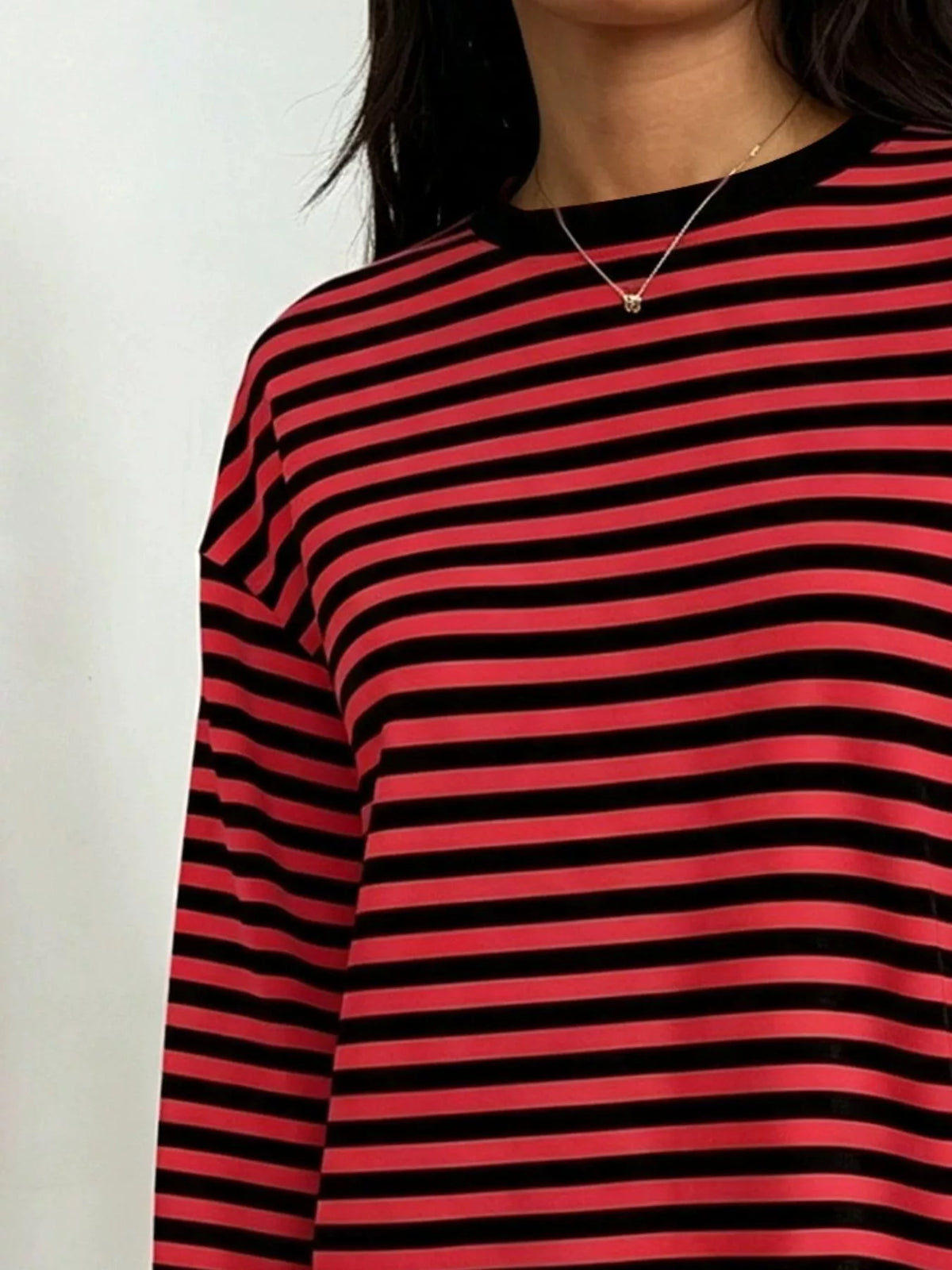 Full Size Casual Long-Sleeve Striped Crew Neck T-Shirt Plus Size