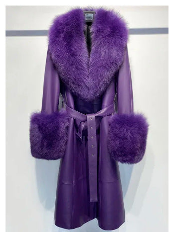 Slim-fit Leather Sheepskin Fox Fur Coat
