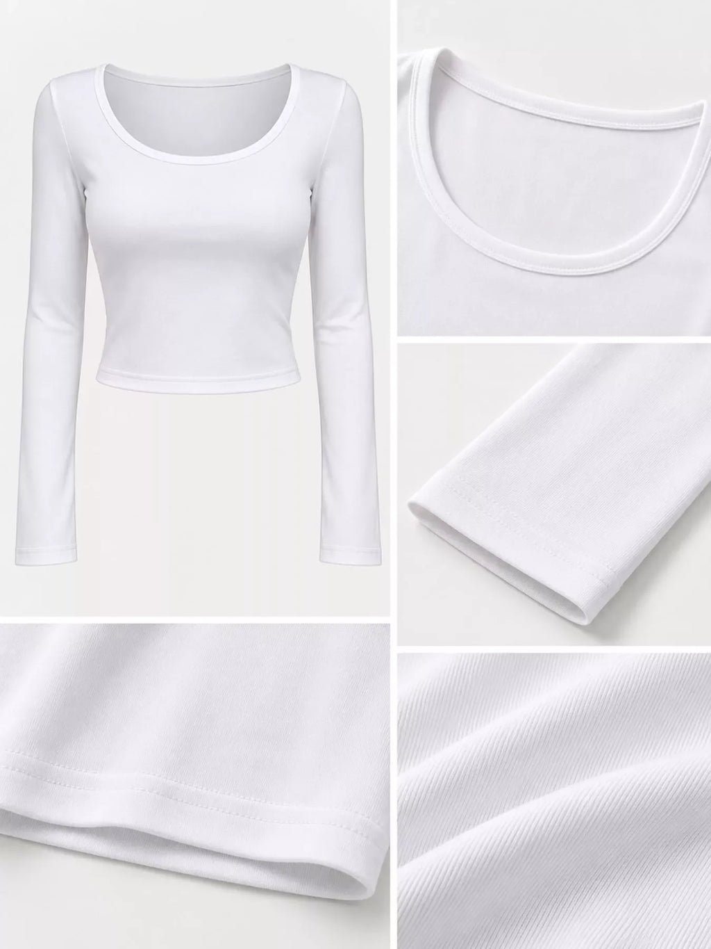Slim-Fit Long Sleeve U-Neck Cropped T-Shirt