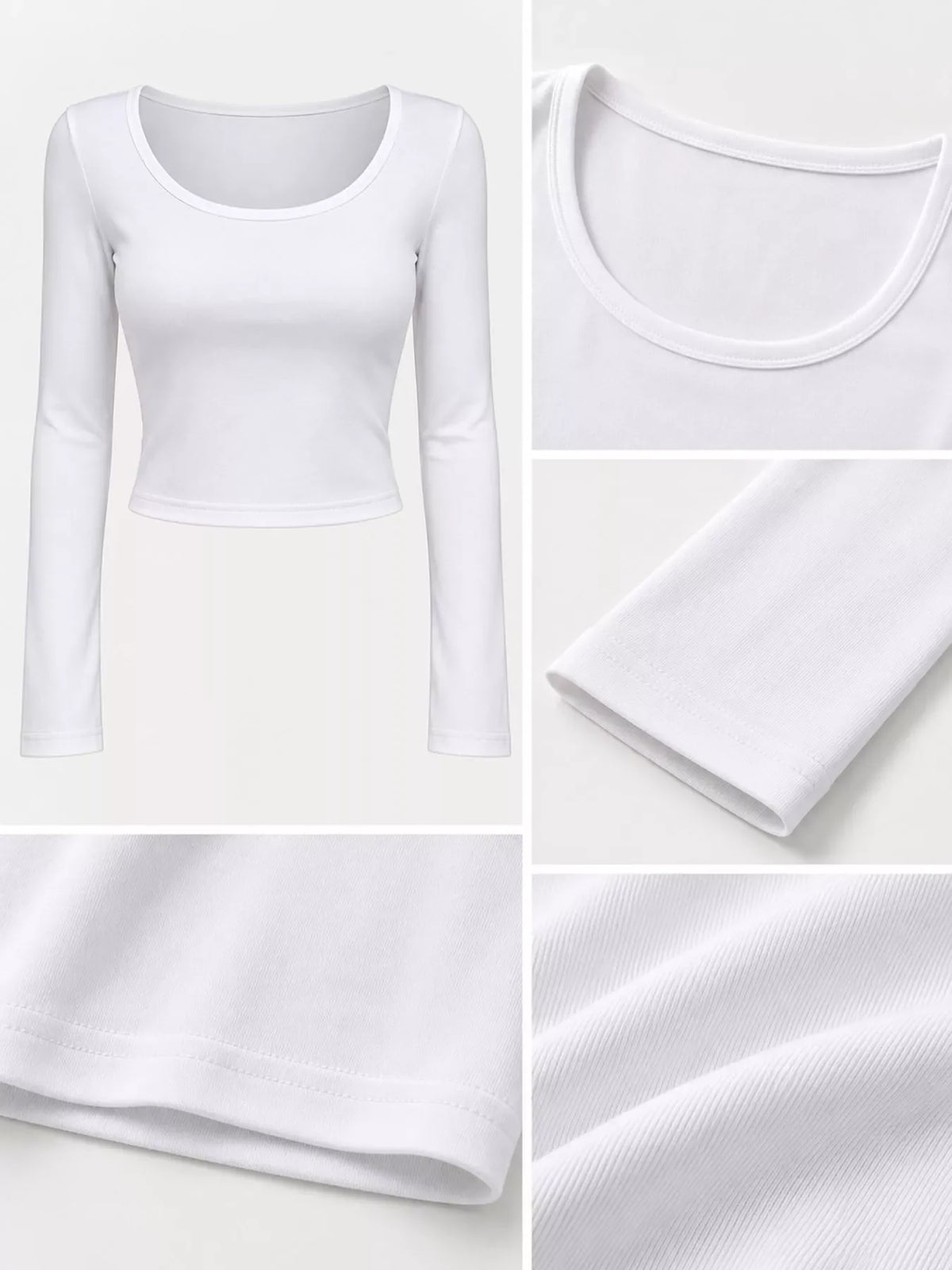Slim-Fit Long Sleeve U-Neck Cropped T-Shirt