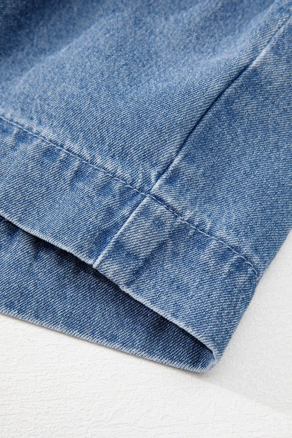 Tied Front Puff Sleeve Peplum Denim Shirt