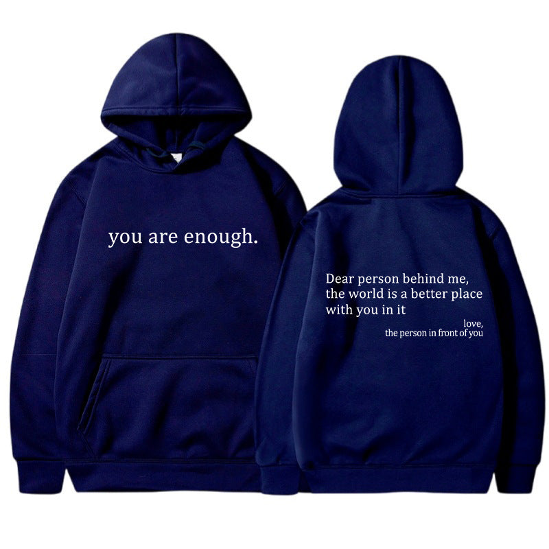 Womens Letter-Print Pocket Drawstring Hoodie With Fleece Lining