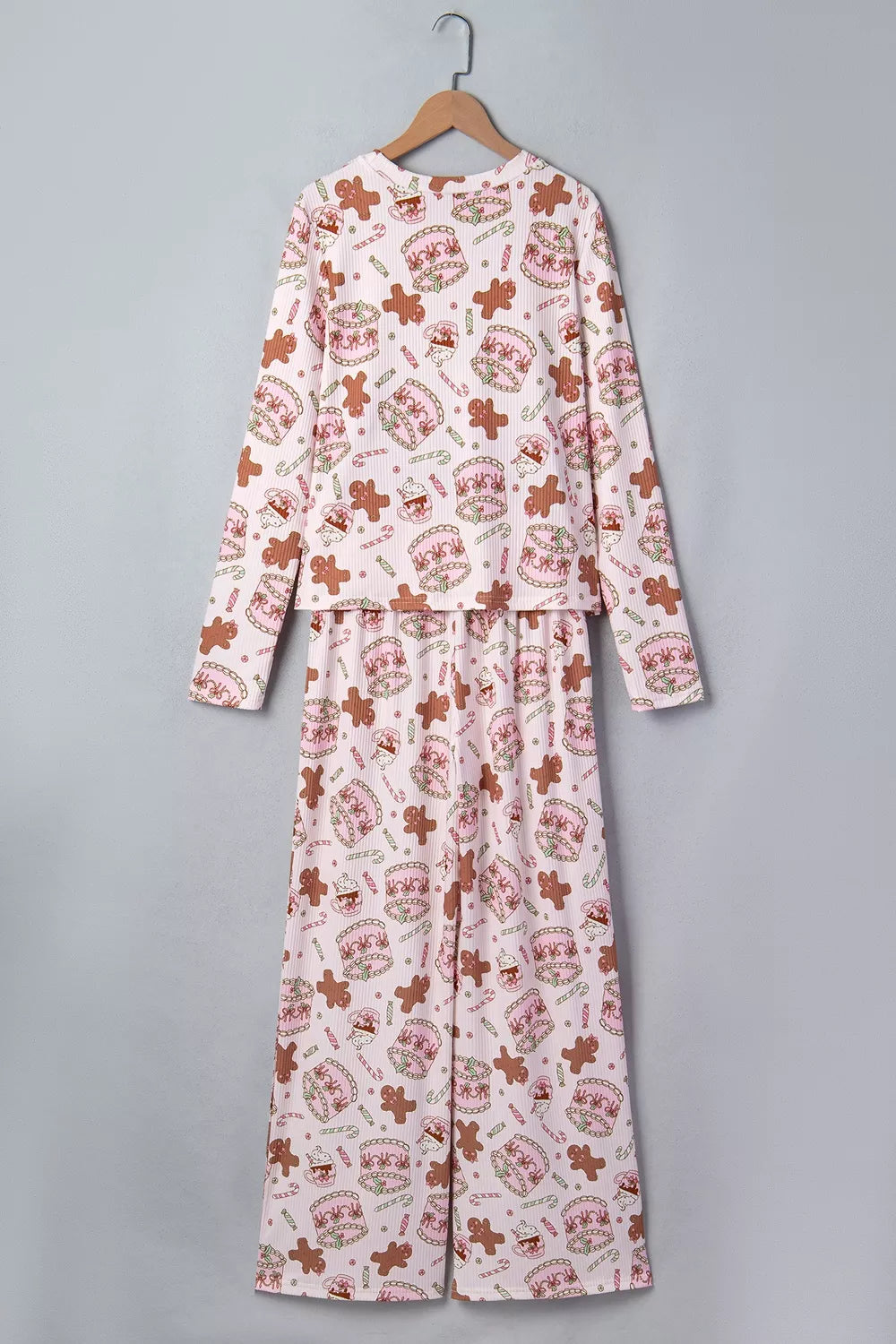 Abstract Christmas Print Long Sleeve Two Piece Lounge Set