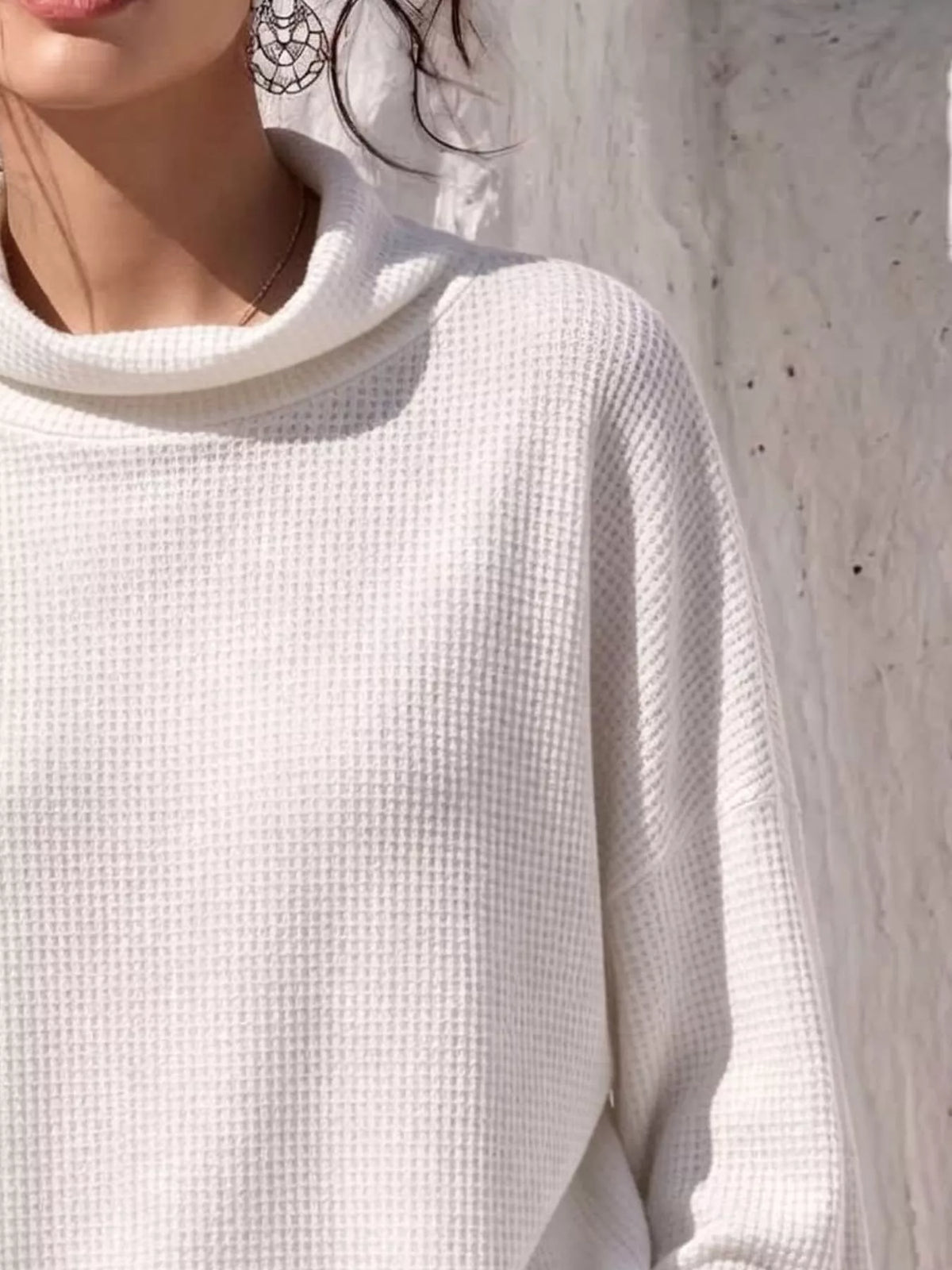 Full Size Waffle Knit Mock Neck Long Sleeve T-Shirt Plus Size