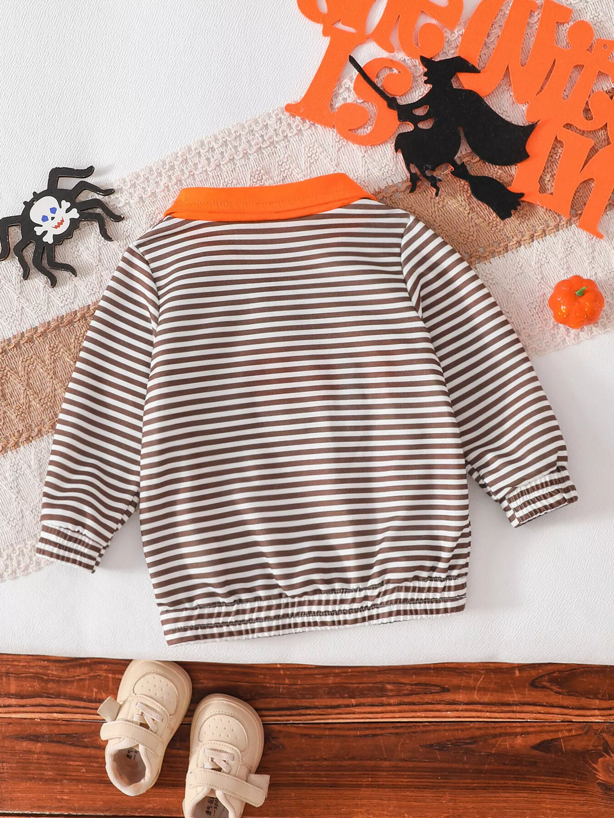 Children's Little Boo Halloween Striped Quarter-Zip Sweatshirt