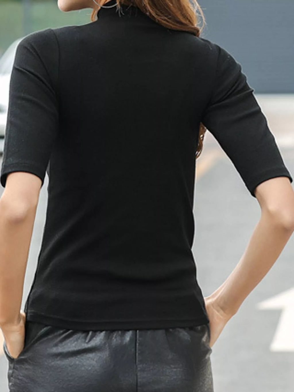 Full Size Mock Neck Half Sleeve T-Shirt Plus Size