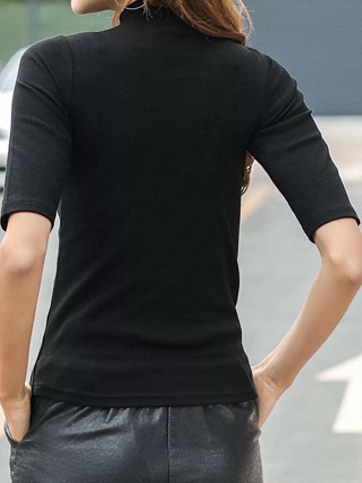 Full Size Mock Neck Half Sleeve T-Shirt Plus Size