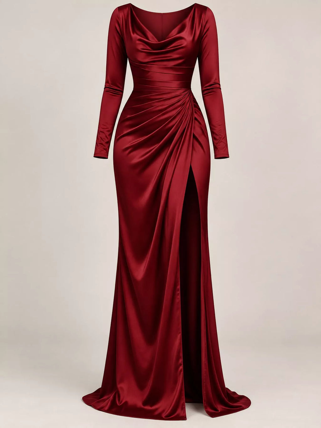 Full Size Satin Cowl Neck High Slit Evening Maxi Dress Plus Size